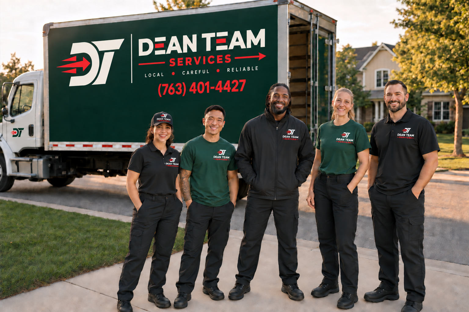 The Dean Team Services crew standing together in front of their truck