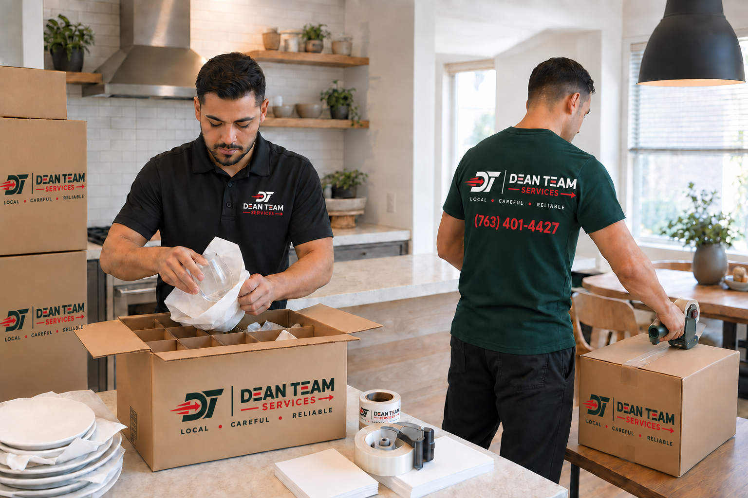 Dean Team movers professionally packing household items